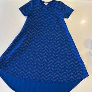 NWOT Lularoe Carly Dress, Blue With Silver Arrow Print, XS